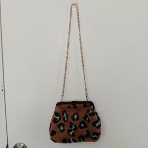 Zara Brown/White/Black Leopard Print Cross Body Bag/Clutch Gold Hardware
